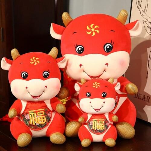 Year of Ox Mascot Plush Toy Festive Lucky Cow Doll Chinese Zodiac Cow Doll for Babies Company Annual Meeting Gifts Customization