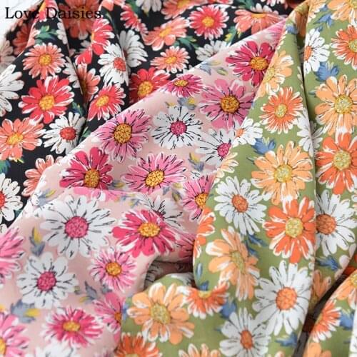 PINK BLACK GREEN Orange Red Pink Daisy Flower 100% Polyester Fabric Thin Drape Soft for Summer Clothes Dress Shirt Skirt Tissue