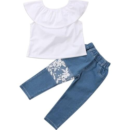 Newborn Kids Baby Girls Off Shoulder Top+ Denim Pants Jeans 2pcs Outfits Set Clothes Size 1-5T