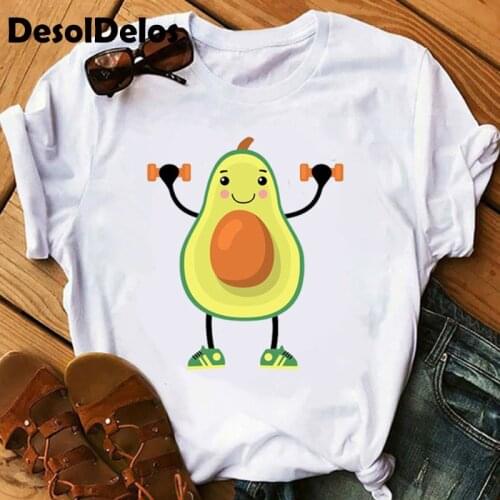Women Graphic Avocado Cat Printing Cartoon Fruit Clothes Floral Lady Clothing Female Tees Print Tops T Shirt Womens T-Shirt 2021