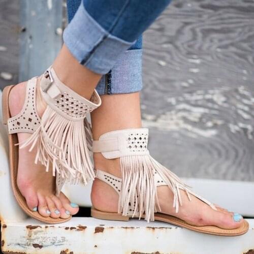 Woman Shoes Summer Bohemia Flat Sandals Tassel Beach Woman Flip Flop Vintage Beach Women Shoes Low Heel Lady Shoes Footwear