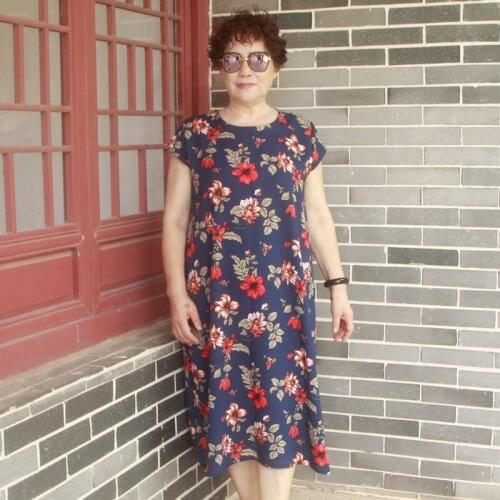 Middle aged woman dress elegant vestidos vintage print chiffon dresses women short sleeve office summer dress 6xl 7xl 8xl H404