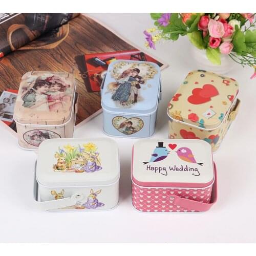 1pc New Arrival Vintage Small Suitcase Storage Tin Candy Box Change Box Earphones Box Small Suitcase