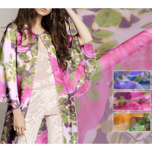 100% pure mulberry soft silk Flower chiffon light silk yarn skirt dress DIY clothes A116