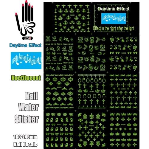 11 Sheets/Lot Nail Sticker DG034-044 Noctilucent Mix Crown Cat Nail Water Transfer Sticker Decal For Nail(11 DESIGNS IN 1)