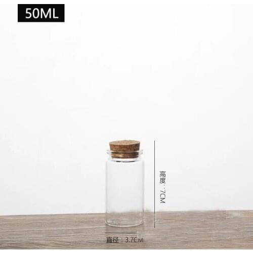 200pcs/lot 37*70mm 50ml Transparent Glass Wishing Bottles with Cork Stopper Empty Spice glass Jars Vials Christmas Wedding gift