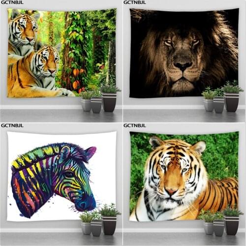 Tiger Lion Zebra Tapestry Wolf Wildlife Tapestries Hippie Animal Wall Hanging Tablecloth Living Room Bedroom Dorm Decor Blanket
