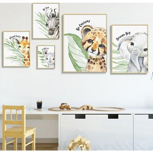 Baby Animals Poster Lion Elephant Canvas Painting Nursery Wall Art Giraffe Zebra Print Wall Picture Nordic Child Kids Room Decor