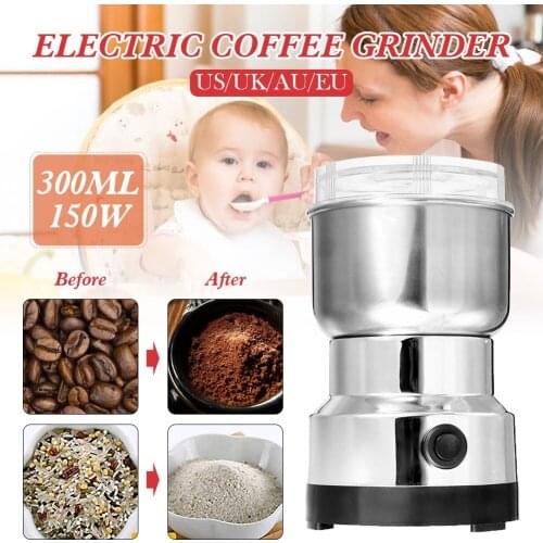 Electric Coffee Grinder Stainless Steel 10oz Container With Lid Plug-in One-Touch Grinder For Home And Office