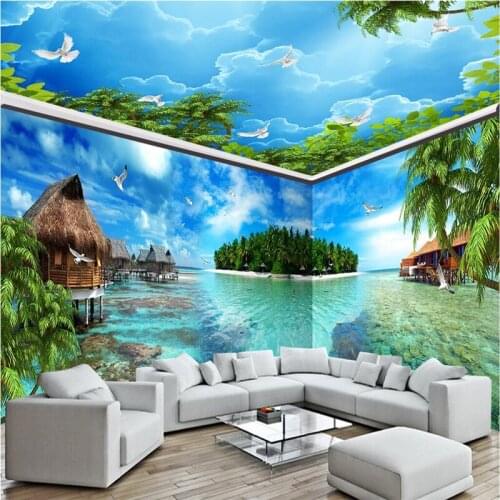 Beibehang Custom Photo Wallpaper Mural Wall Sticker Maldives Sea View Island Full House Background Wall papel de parede 3d para