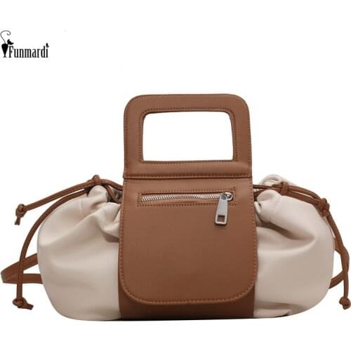 FUNMARDI Vintage Female Handbags Patchwork Bucket Bag For Women Crossbody Bags 2021 Pleated String Shoulder Bags Tote WLHB2449