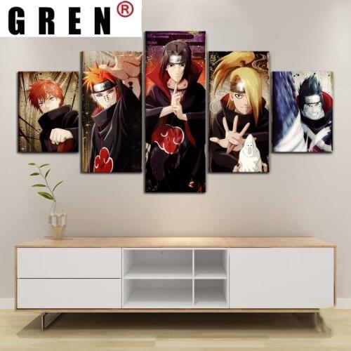 GREN Abstract 5 Panels Canvas Paintings Posters Prints Akatsuki Cartoon Anime Sofa Wall Art Pictures Home Decor for Living Room