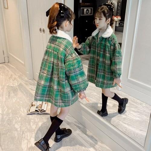 Girls Puffer Jacket Autumn and Winter 2020 New Korean Style Western Style Woolen Childrens Winter Clothing Woolen Coat