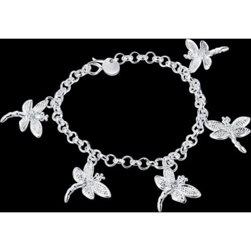 Hot Silver color dragonfly pendant bracelet with zircon top quality sweet style jewelry woman beautiful birthday gift