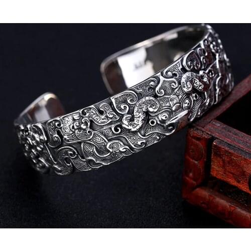 Mannen Bangle 100% 925 sterling silver colour Etnische Boeddha dappere troepen Opening armband luxe Merk indian sieraden Jewelry