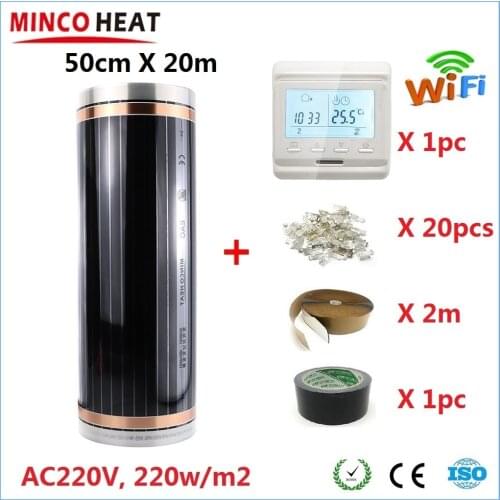 MINCO HEAT 10m2/lot Infrared Heating Film 50cmX20m 220w/m2 Warm Floor Mat Kits Made in Korea