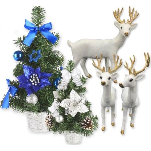 Mini Christmas Tree White Reindeer Elk Snowflakes Xmas Party Toy Christmas Ornaments Table Miniature Ornament Home Decorations