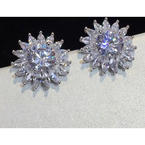 Fashion AAAAA Zircon Stone Cute Flower Stud Earrings for Women S925 Sterling Silver Color Fashion Jewelry 2021 Korean Earrings