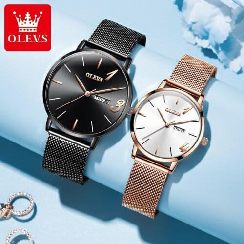 OLEVS Fashion Couple Watch Numerals Simple Style New Couple Watch Men And Women Casual Stainless Steel Mesh Quartz Watch Couple