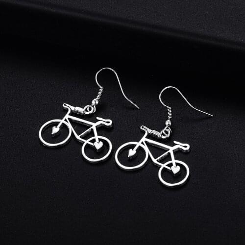 Trendy Vintage Bicycle Shape Dangle Antique Silver Plated Earrings for Women Girl Retro Drop Earrings Cute Earring Jewelry