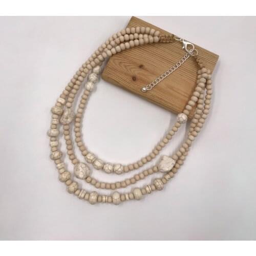 Kara&Kale Boho Fashion Jewelry Collar Necklace Wax Cord Wood and Natural Stone Beads Earthy Collares Necklace Women Accessories