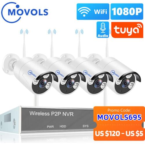 MOVOLS H.265 Wireless CCTV System 8CH 1080P Tuya NVR 2MP Outdoor Waterproof Wifi IP Security Camera Audio Video Surveillance Kit