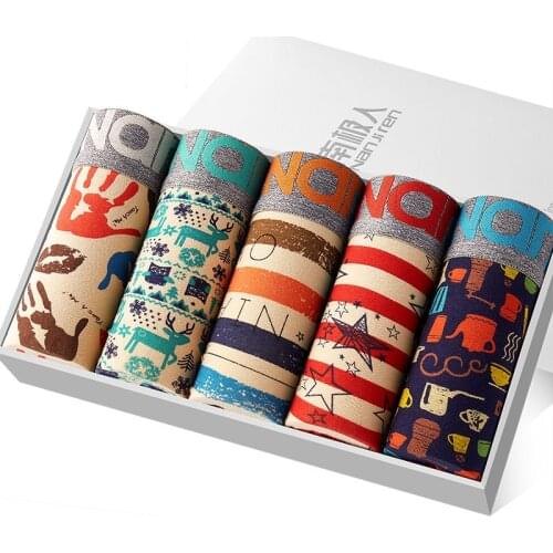 2/4/5pcs/Lot Men Underwear Boxer Shorts Panties Color Printed Shorts Brand Underwear MenS Cotton Breathable Mid-Waist Shorts