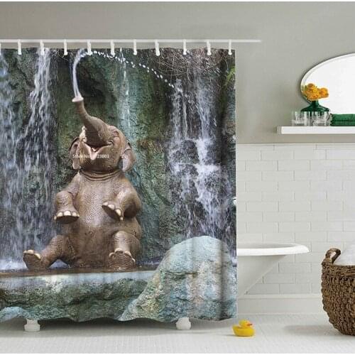 New Animal Elephant Print Shower Curtain Creative Art Bathroom Decoration Waterproof and Mildew Proof Hook Shower Curtain