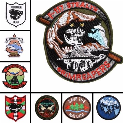 Originality Marine animal sharks Embroidered Patches Iron On Appliques 3D Diy Round Mountain forest Patch for Clothes Stickers