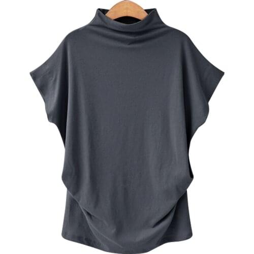 Oumowei Tops Turtleneck Summer Cotton T Shirt Plus Size Women Clothing Batting Sleeve Short T-Shirt 5XL