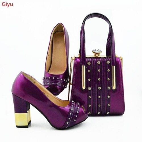 Doershow HOT Shoes with Matching Bags 2019 African purple Shoe and Bag Set Italian Design African Shoes and Bag !HVC1-16
