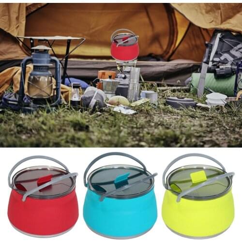 1L Portable Silicone Kettle Collapsible Boiler Outdoor Foldable Water Pot Stainless Steel Bottom Folding Silicone Water Kettle