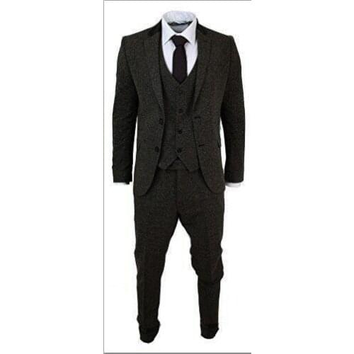 Latest Coat Pant Designs Grey Tweed Prom Men Suit Slim Fit 3 Piece Groom Tuxedo Custom Blazer Terno Masculino Jacket+Pant+Vest