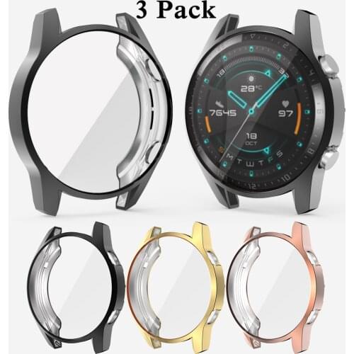 3 Packs Shockproof Watch Cover for Huawei Watch GT 2 46MM 42MM Case Soft TPU Flexible Bumper Screen Protective Shell Accessories