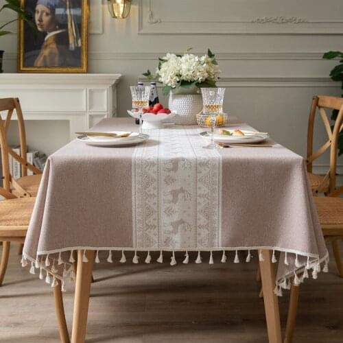 Christmas Elk Tassel Table Cloth Polyester Tablecloth TV Cabinet Table Cover for Wedding Dining Xmas Home Decor Table Runner