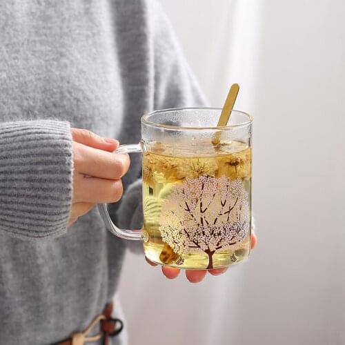 Color-changing glass mug gift box heated milk water cup automatic 55 degrees thermostat cup cushion home breakfast cup