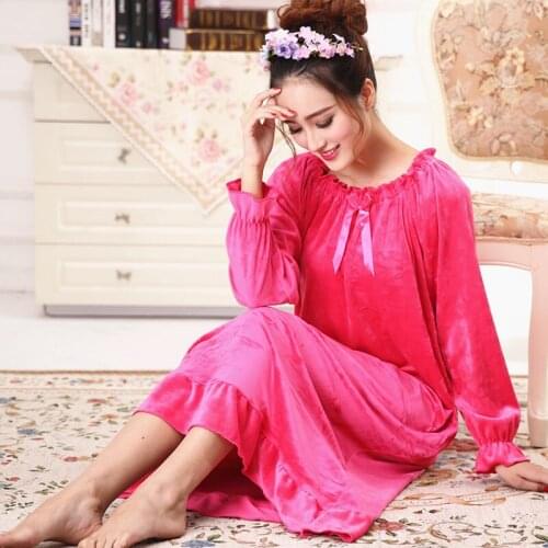 Spring Autumn Ladies Swan Single-Sided Velvet Nightdress Oversized Royal Princess Nightgown And Sleepwear Gown Casual Homewear