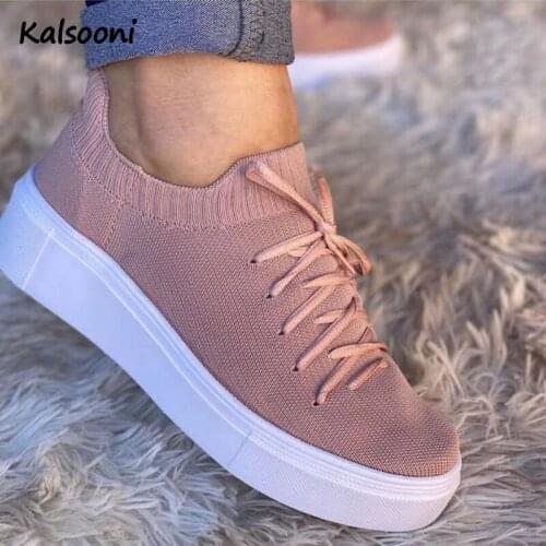Kalsooni Women Shoes Thick sole Casual Lace-up Flat Sports Shoes Canavs
