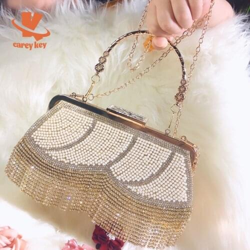 CAREY KAY Women Rhinestones Tassel Clutch Diamonds Beaded Metal Evening Bags Female Wedding Bag Purse Evening Bags