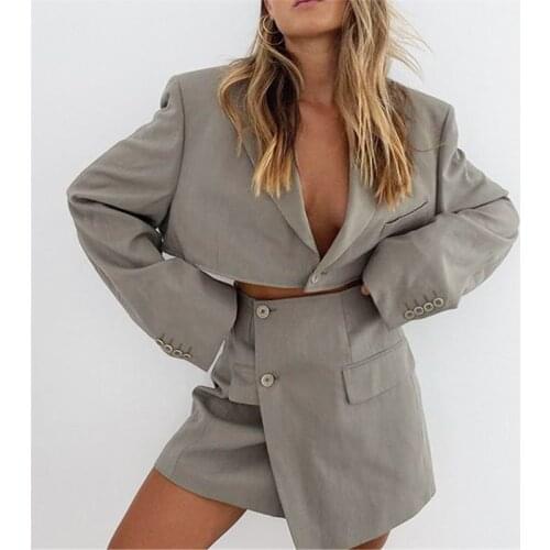 Foridol Oversized Blazer Skirt Sets Women Crop Top Skirt High Fashion Grey Set Suits Spring Autumn Matching Set Women Clothing