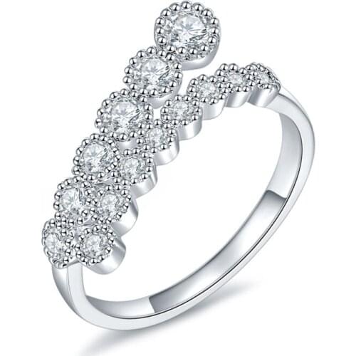 New Korea Fashion Double Row Crystal Rings For Women Cubic Zirconia Adjustable Open Ring Sliver Jewelry Gift Anillos Mujer