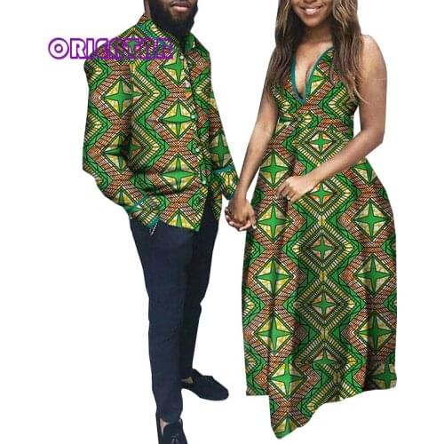 2020 African Clothes for Couples African Men Shirt and African Women Dress African Print Wedding Party Clothes for Couple WYQ307
