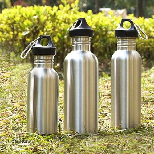 500/750/1000ml Portable Stainless Steel Drinking Water Bottle With Carabiner For Yoga Camping Hiking Fishing Mountaineering
