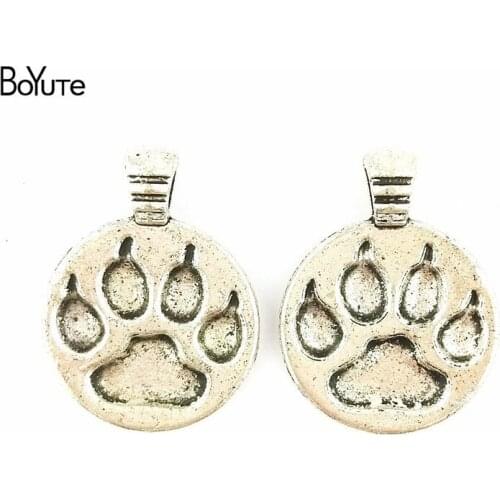 BoYuTe (40 Pieces/Lot) 21*28MM Antique Silver Plated Metal Bear Paw Printing Charms Pendant Jewelry Finding for Jewelry Making