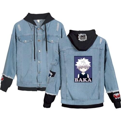 Personality Mix-Up Hooded Denim Jeans Hunter X Hunter Denim Jacket Stitching Jacket Boy Girl Clothes Men/women Hooded Jacket