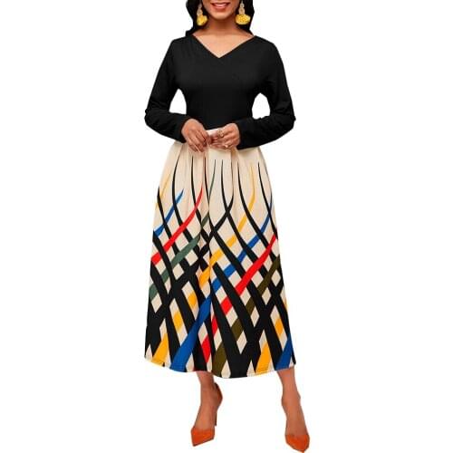 Woman Dress 2021 Spring Casual Plus Size Slim Patchwork Striped Ball Gown Maxi Dress Women Vintage Sexy Office Long Party Dress
