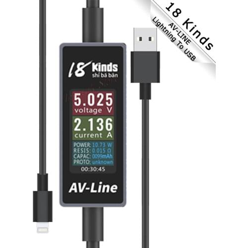 AV-Line Intelligent Detection Charging Data Line USB Charging Cable Real Voltage Current Monitoring Lightning / Type to USB