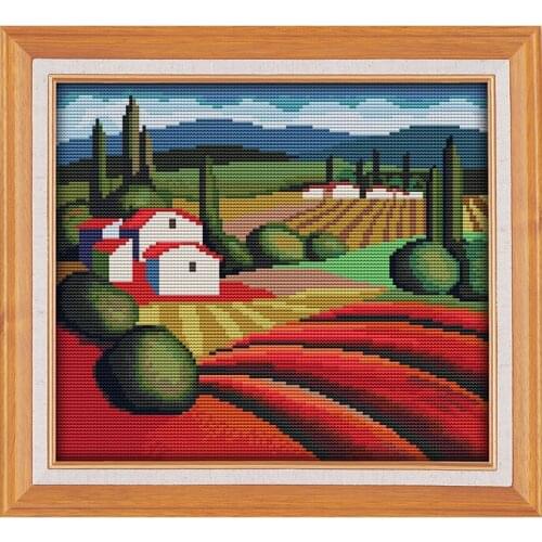 Joy Sunday Autumn Country Home Decoration Painting Printed Canvas DMC 14CT Chinese Cross Stitch Kit Embroidery Needle Set