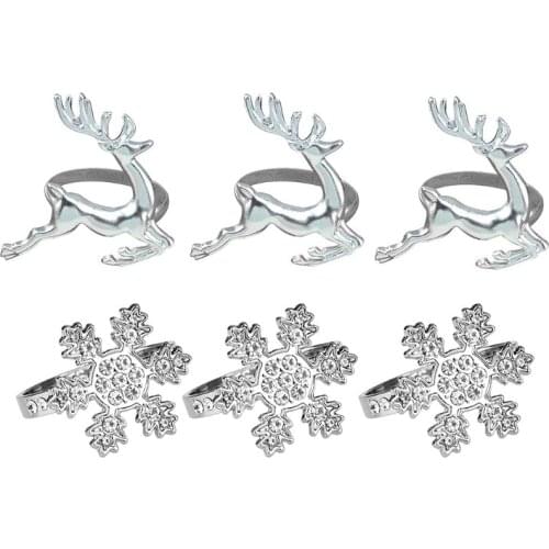 Napkin Rings 6PCS Silver Snowflake Reindeer for Christmas Lunch Party Holiday C