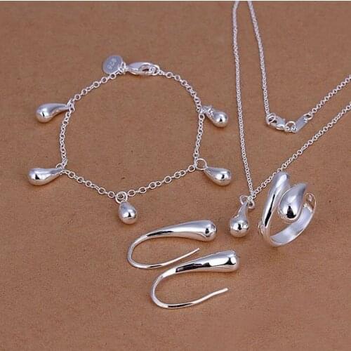Factory Price Top Quality S925 Silver color Jewelry Set Necklace Bracelet Ring Earring Set TS223